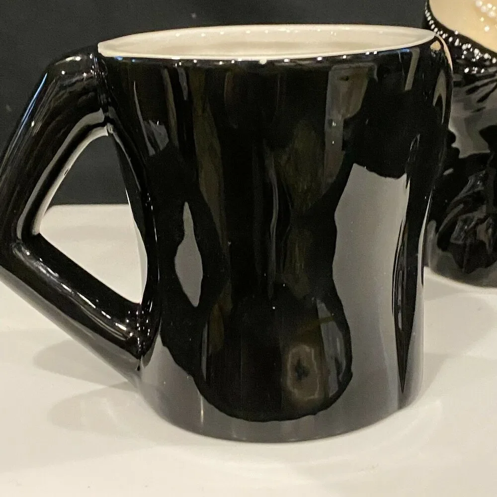 Pier 1 Ceramic Coffee Mug 2 Set Black Dress‎ Pearls-Black White Tuxedo Mug